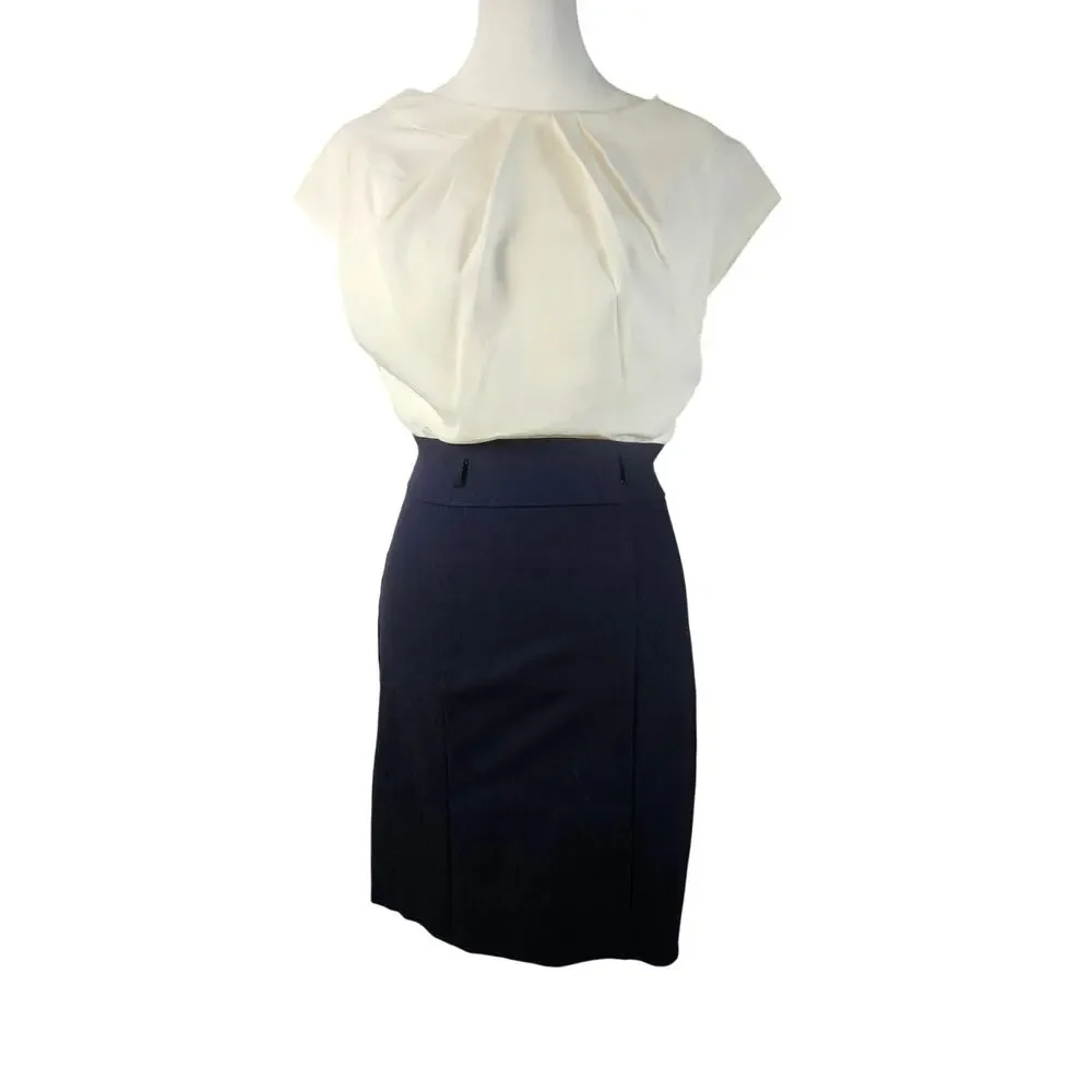 Teeze Me Junior One Piece‎ Dress Navy/Cream NWT Size 7 Back Zip Cap Sleeves